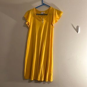 GAP gold yellow midi dress with ruffle sleeve and scoop neck